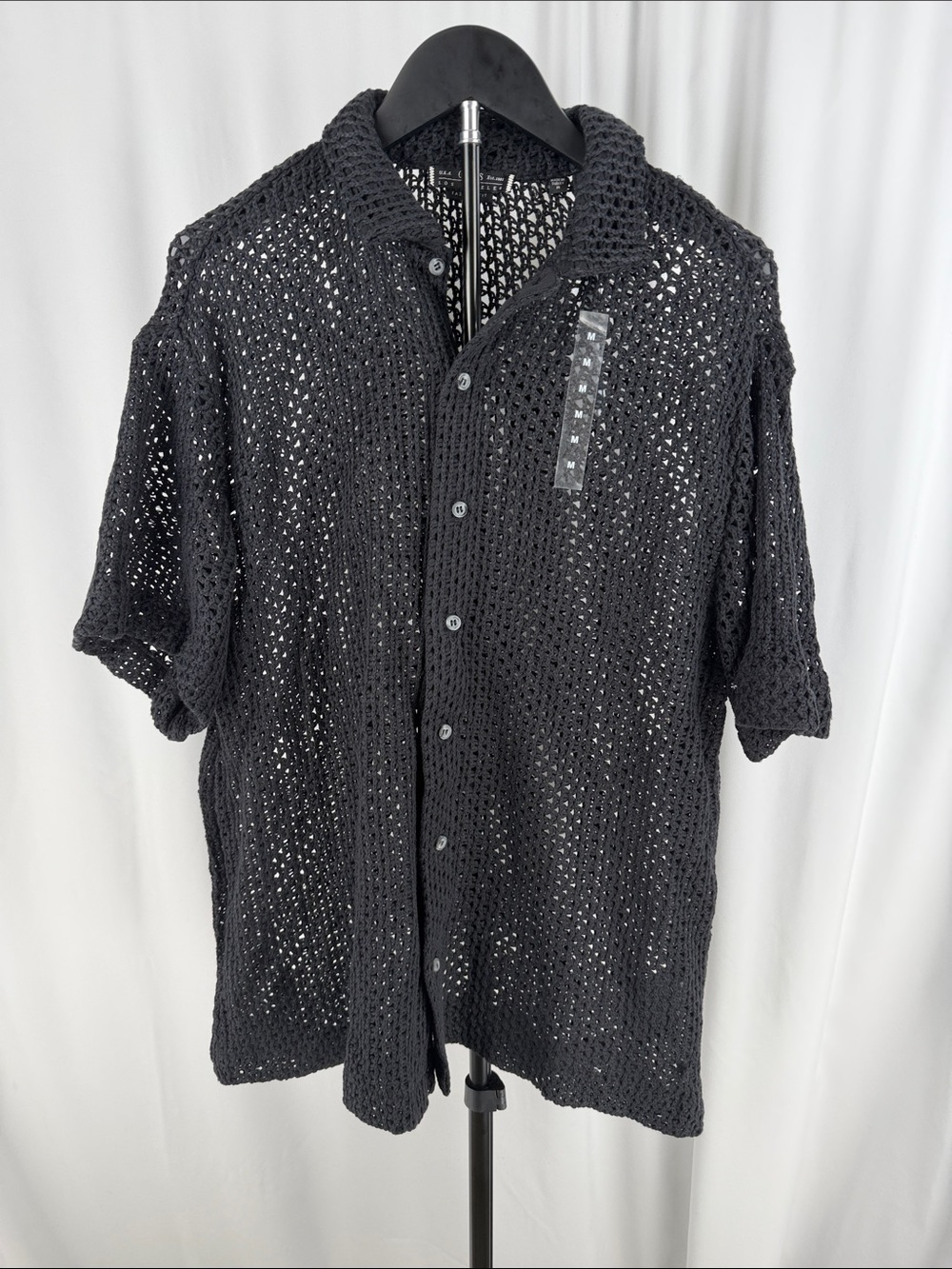 GUESS Black Crochet Knit Mesh Men’s Shirt
